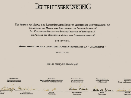 Beitrittserklärung der ostdeutschen M+E-Verbände zu Gesamtmetall 1990