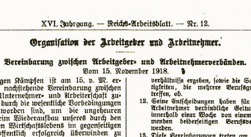 Veröffentlichung des Stinnes-Legien-Abkommens im Reichs-Arbeitsblatt