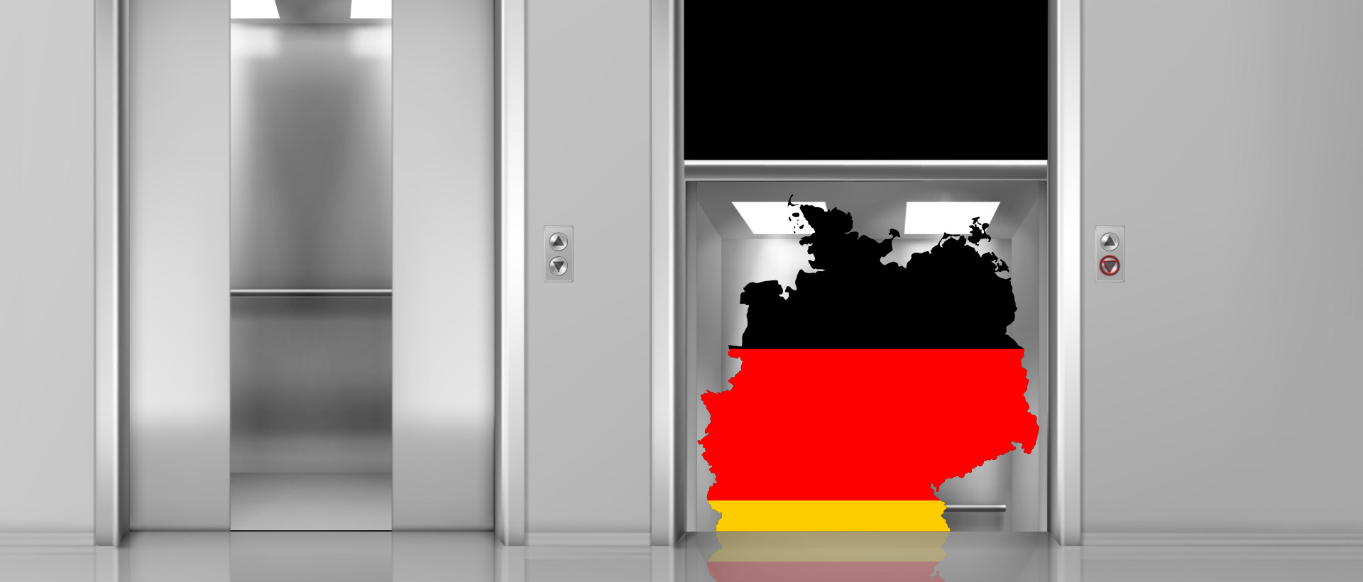 Das Bild zeigt einen Deutschland-Umriss im Fahrstuhl.
